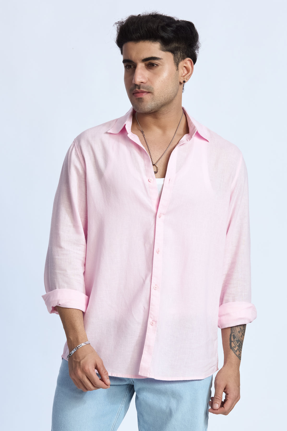 SOFT PINK LINEN BLEND SHIRT