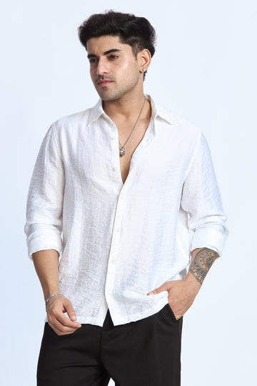 WHITE JACQUARD FLOWING SHIRT