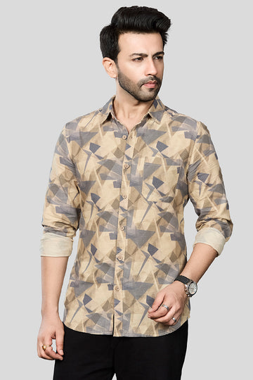 XKIND BEIGE LINEN PRINTED SHIRT