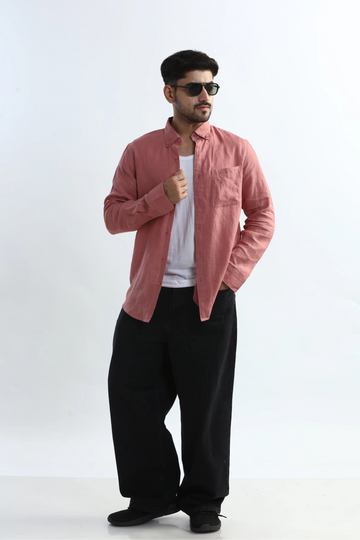 100% PURE LINEN SOFT PEACH BUTTON DOWN CASUAL SHIRT