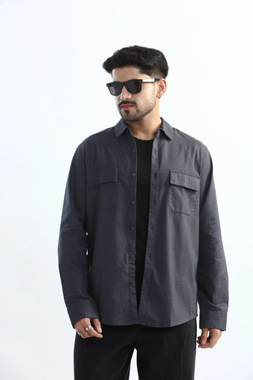DARK GREY TEXTURED REGULAR FIT SHIRT/ OVERSHIRT