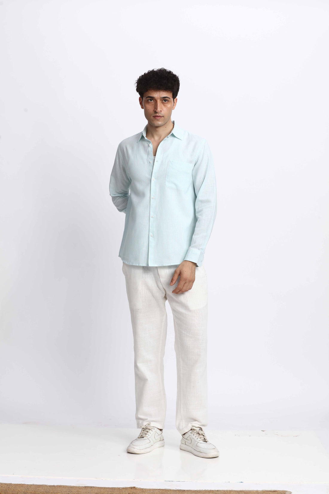 MINT BLUE PINSTRIPE REGULAR FIT SHIRT