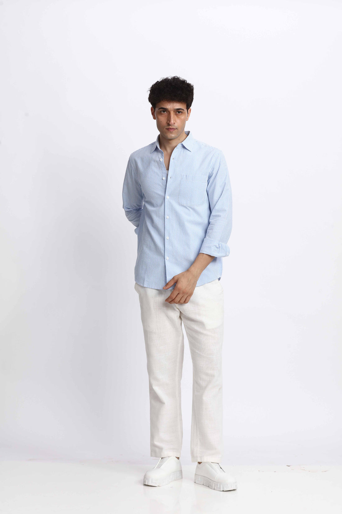 LIGHT BLUE SEERSUCKER REGULAR FIT SHIRT