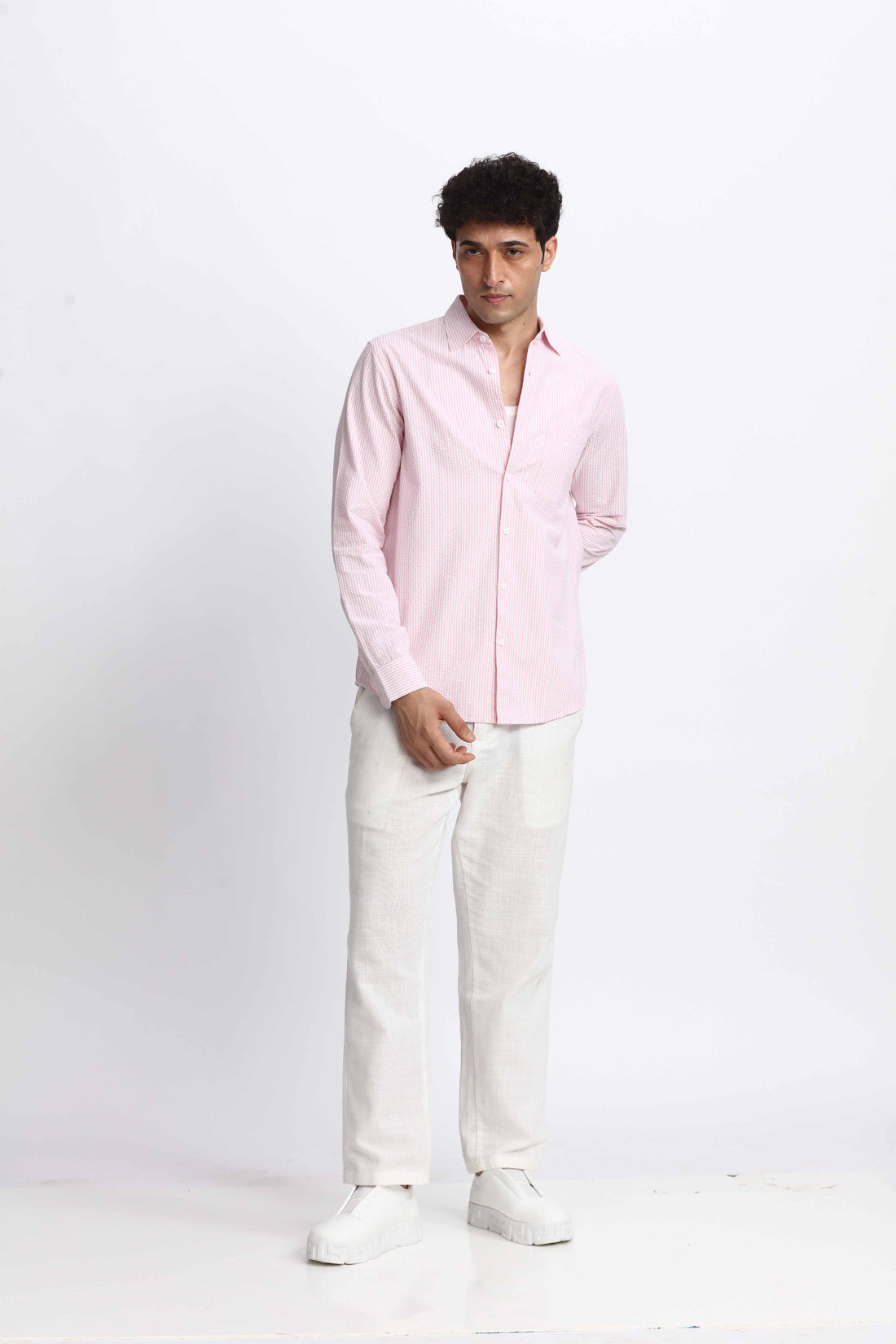 LIGHT PINK SEERSUCKER REGULAR FIT SHIRT