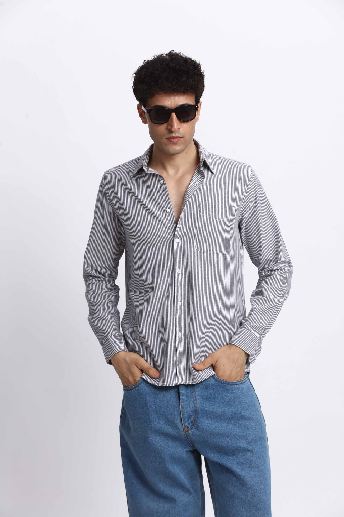 BLACK STRIPE TEXTURED SHIRT