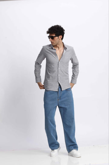 BLACK STRIPE TEXTURED SHIRT
