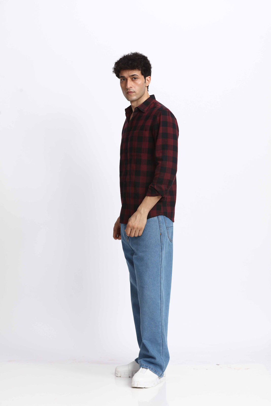 DARK RED CHECK REGULAR FIT SHIRT