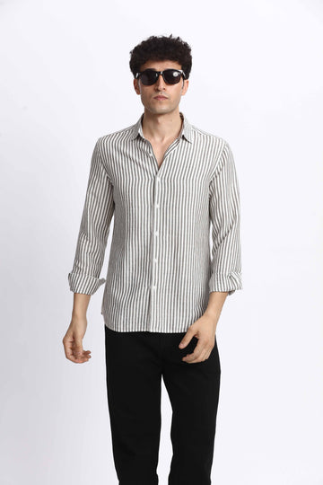 LINEN BLEND WHITE STRIPE REGULAR FIT SHIRT