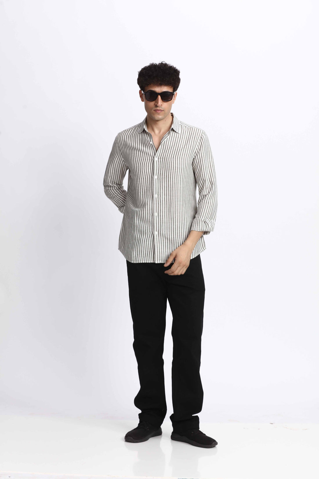 LINEN BLEND WHITE STRIPE REGULAR FIT SHIRT