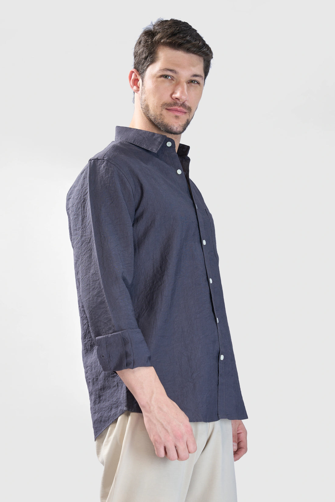 XKIND DARK GREY CRUSH WRINKLED  REGULAR FIT SHIRT