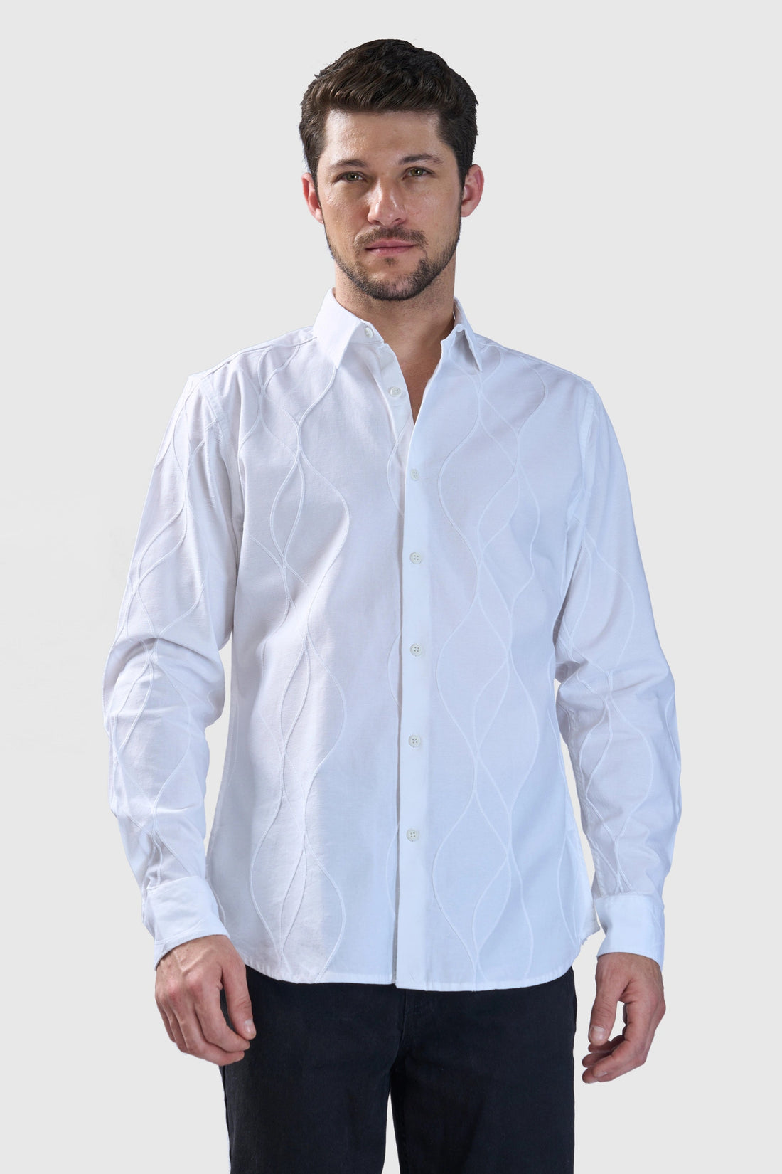 XKIND WHITE EMBROIDERY FULL SLEEVE SHIRT