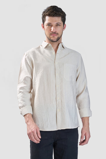 XKIND BEIGE CRUSH WRINKLED LOOK REGULAR FIT SHIRT