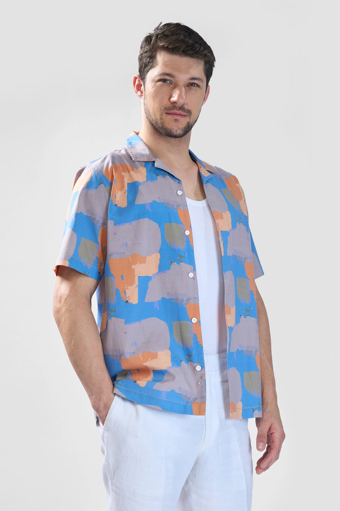 XKIND BLUE ABSTRACT PRINTED RELAXED FIT SHIRT