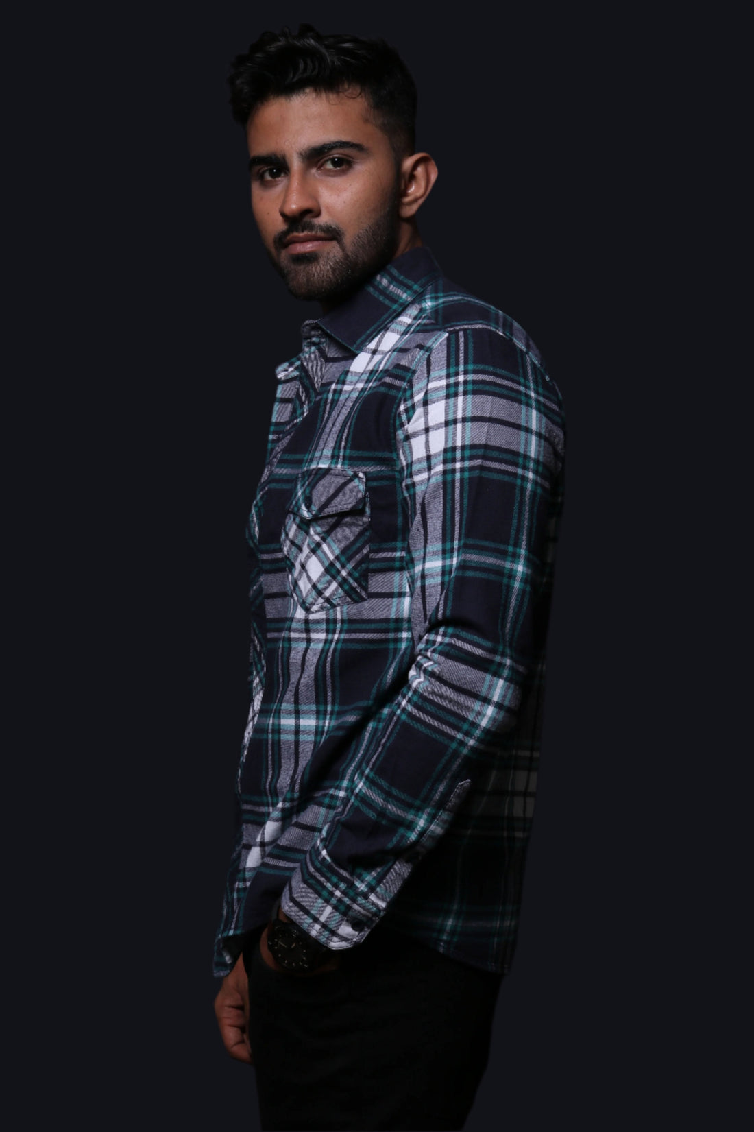 NAVY BLUE FLANNEL CHECKS REGULAR FIT SHIRT - XKIND
