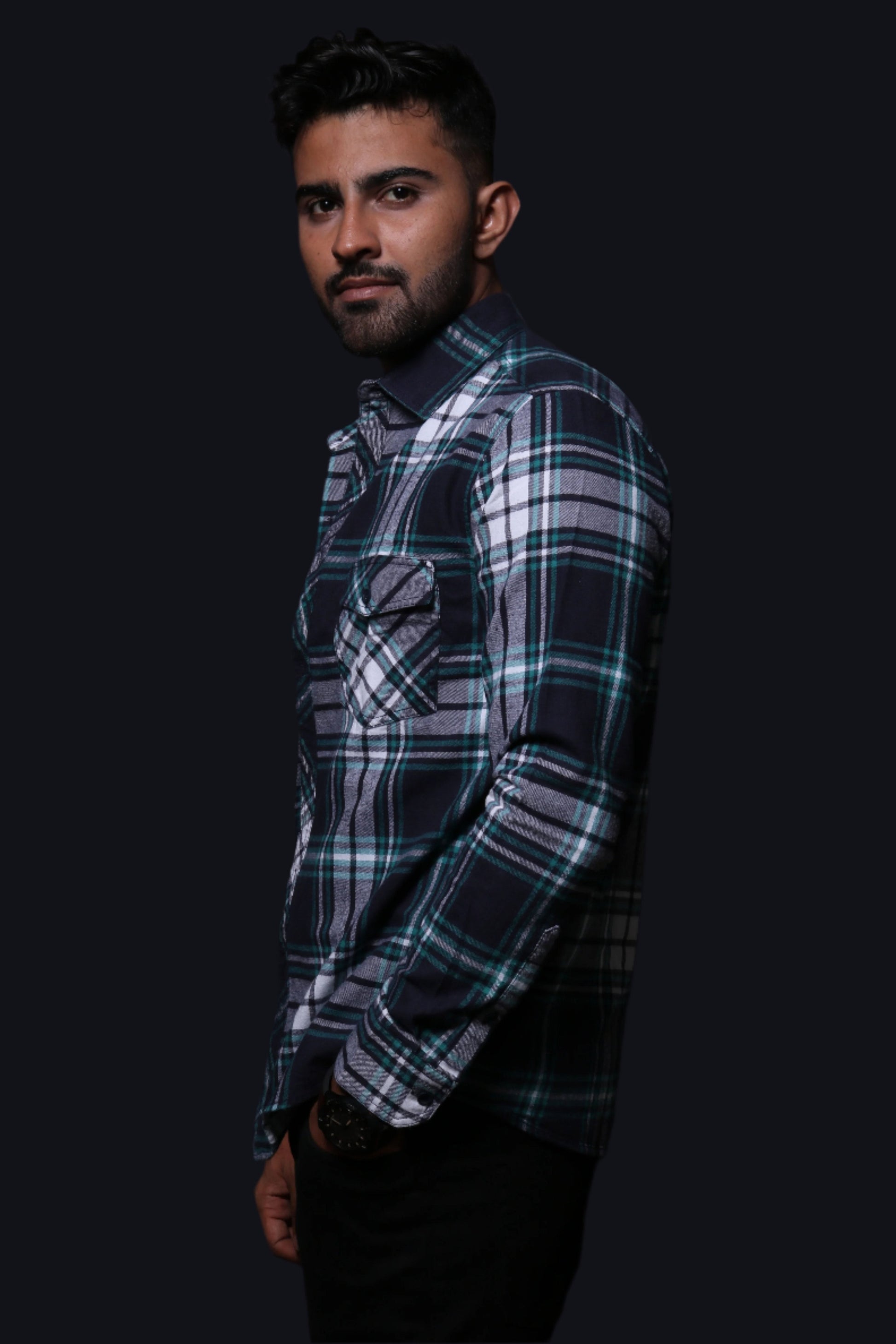 NAVY BLUE FLANNEL CHECKS REGULAR FIT SHIRT - XKIND