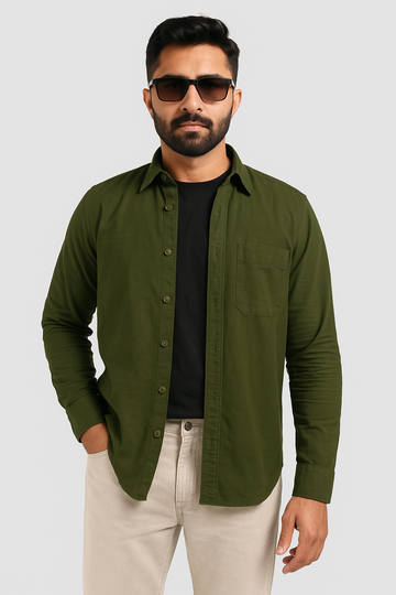 XKIND OLIVE GREEN FINE CORD SHIRT