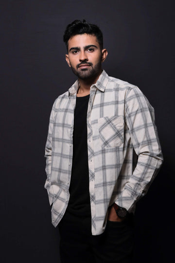 OFF WHITE CHECKS FINE CORDUROY REGULAR FIT SHIRT