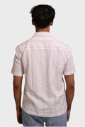 WHITE BEIGE STRIPES TEXTURED RELAXED FIT SHIRT - XKIND