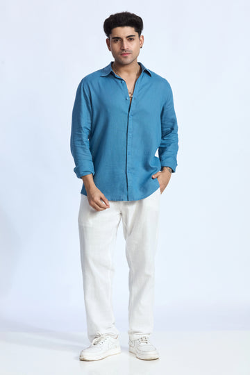STEEL BLUE LINEN BLEND SHIRT