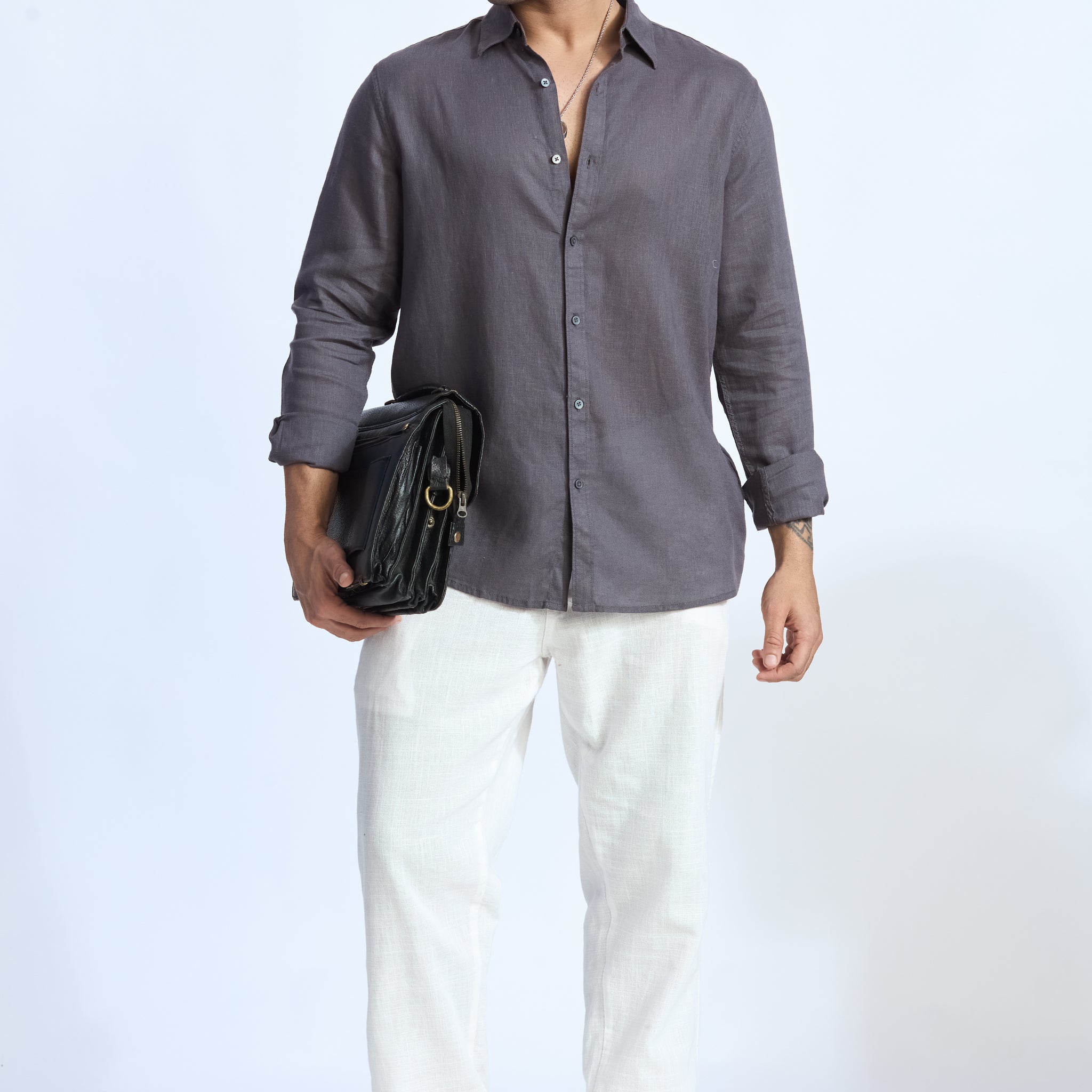 CHARCOAL GREY LINEN BLEND SHIRT