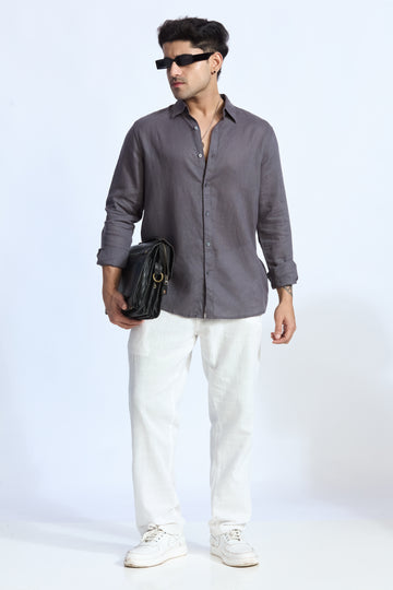 CHARCOAL GREY LINEN BLEND SHIRT