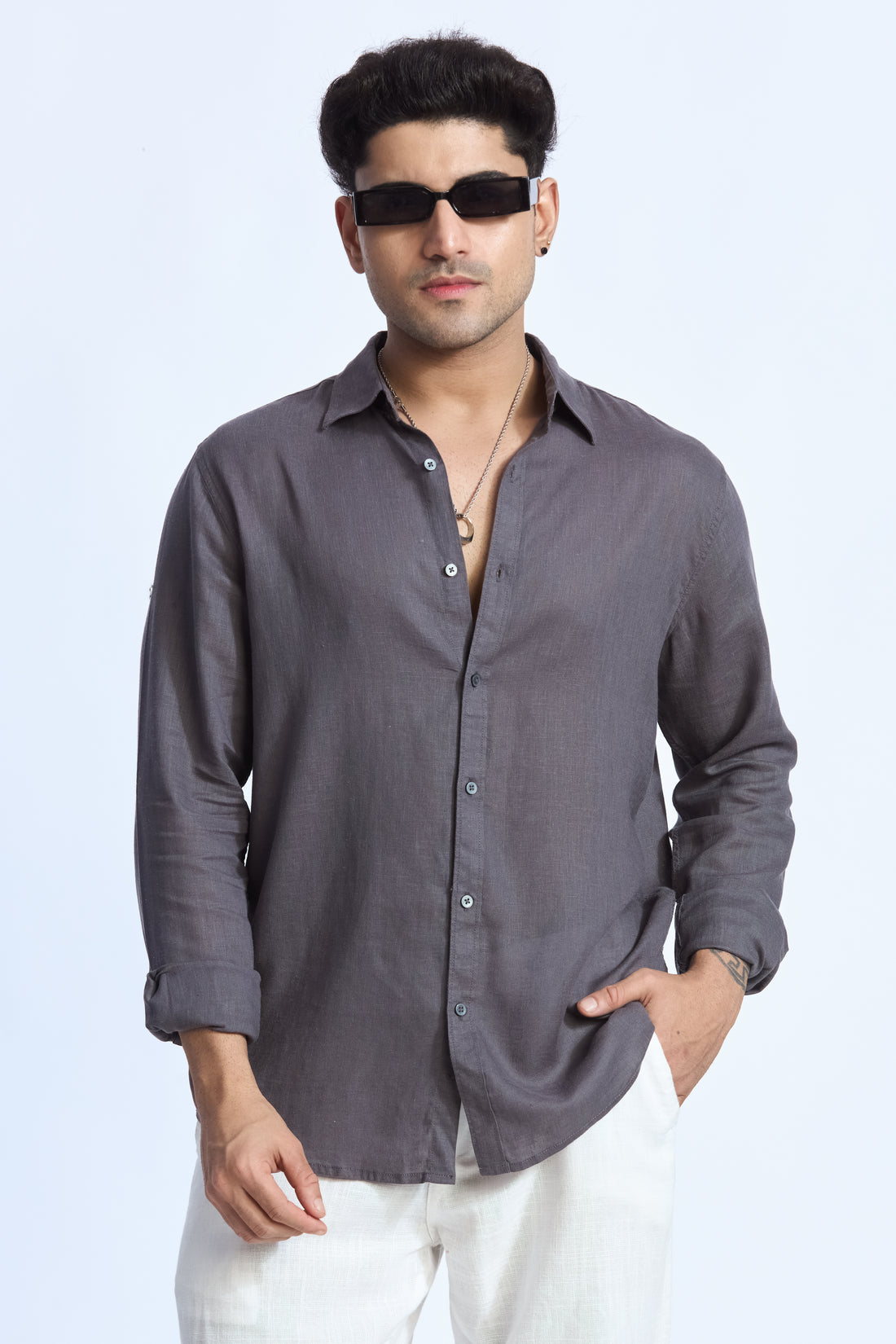 CHARCOAL GREY LINEN BLEND SHIRT