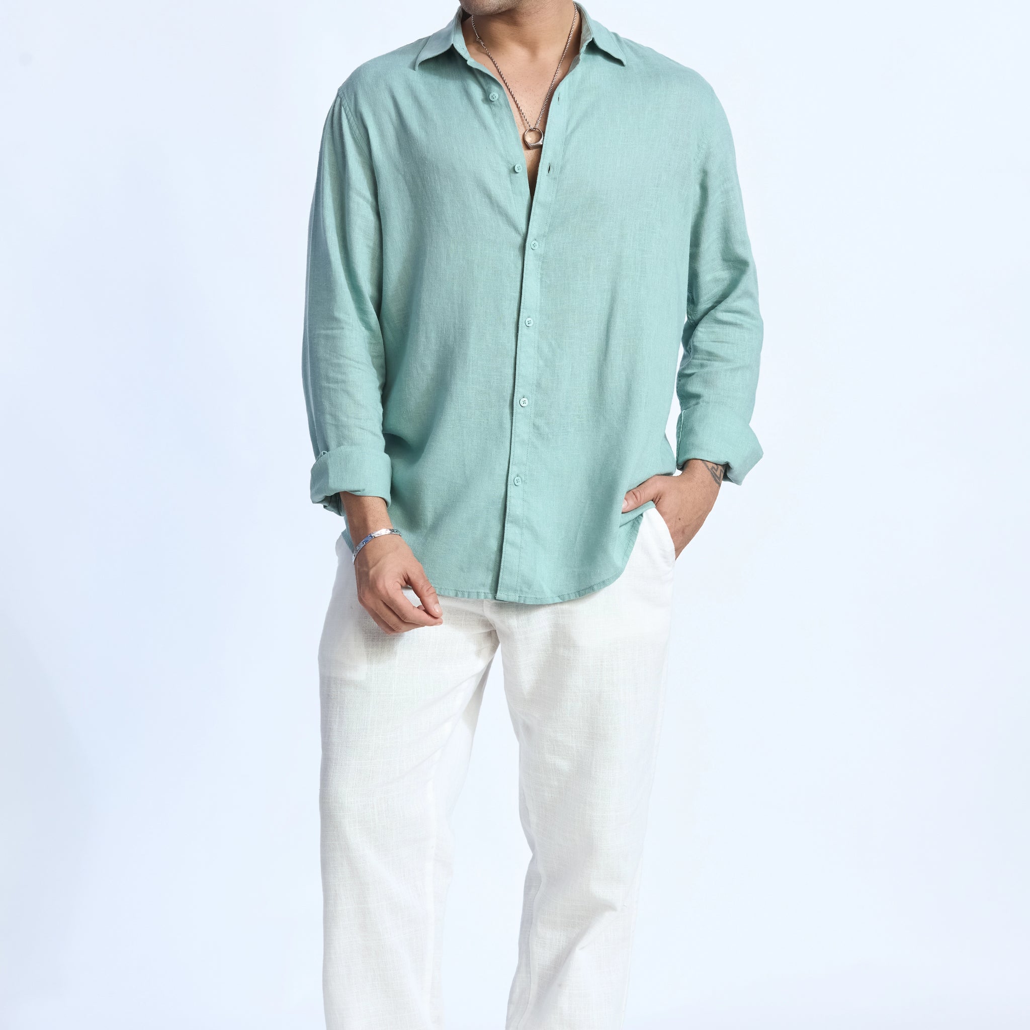 MINT GREEN LINEN BLEND SHIRT