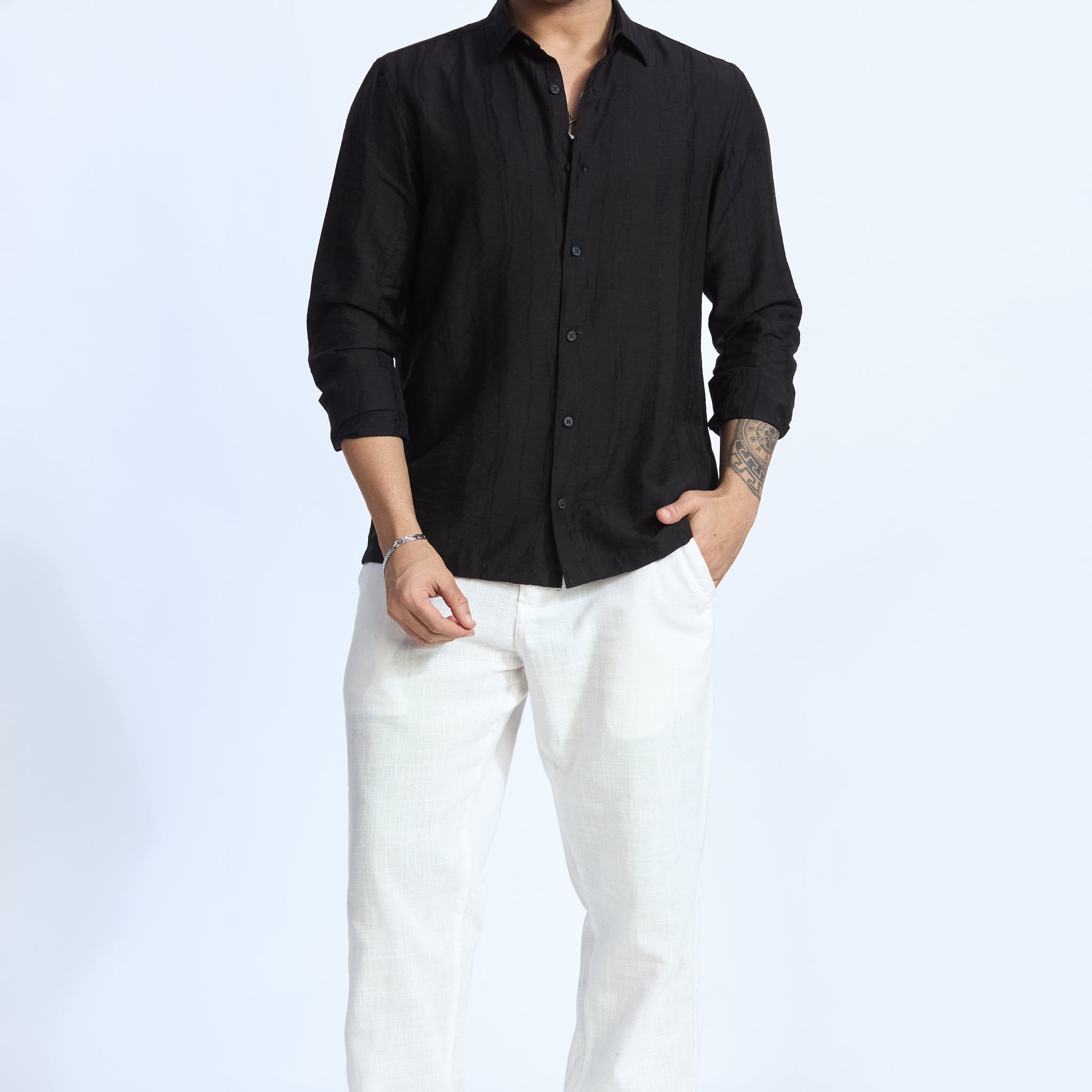 BLACK JACQUARD FLOWING SHIRT