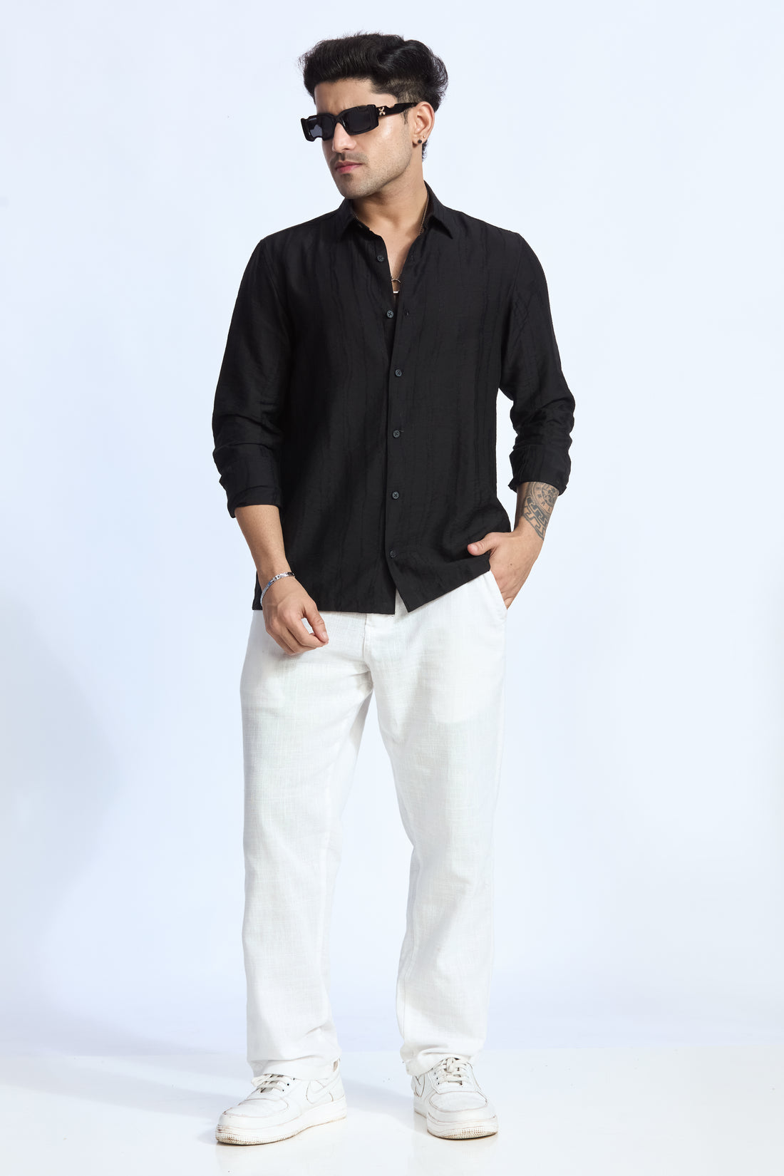 BLACK JACQUARD FLOWING SHIRT