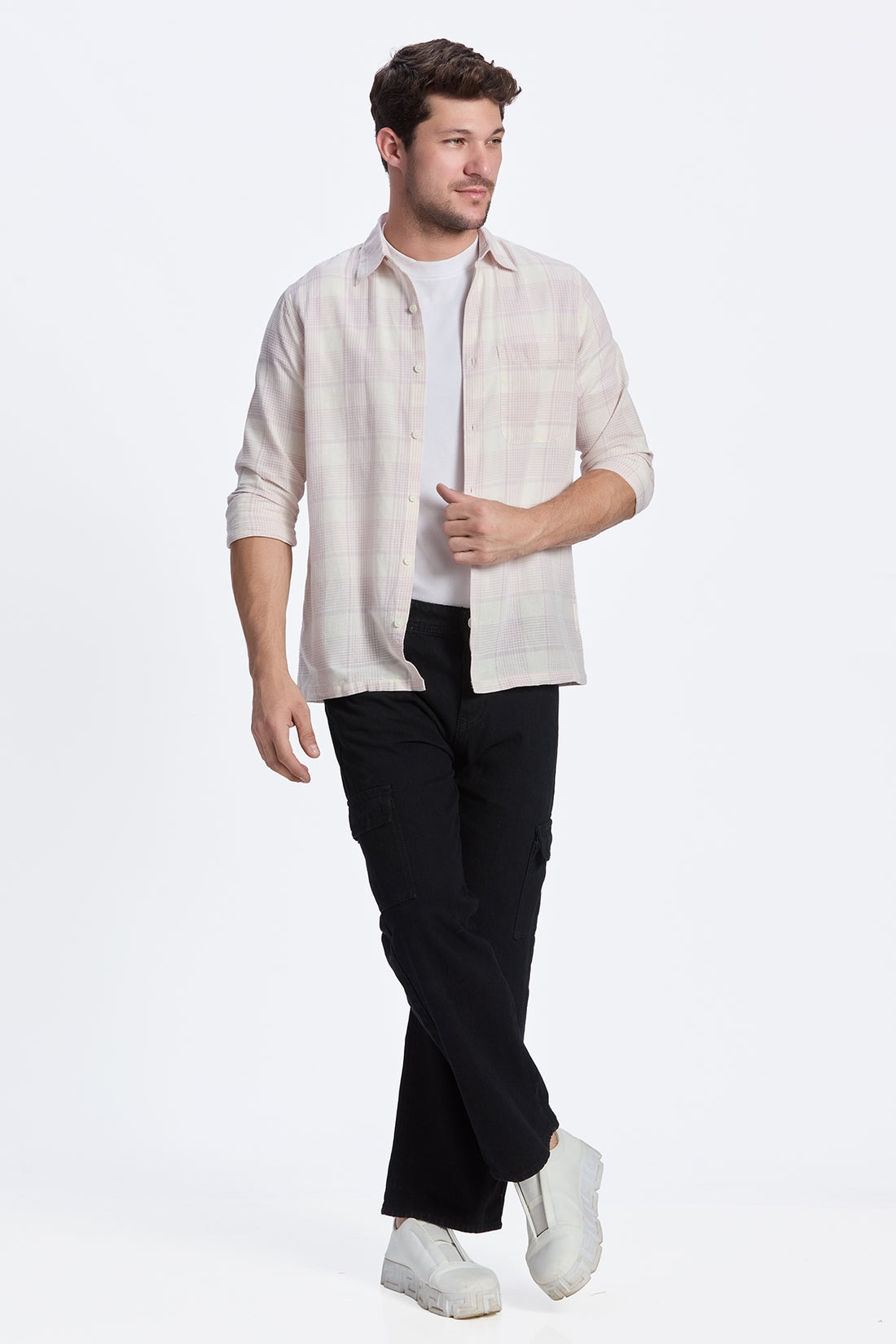 OFF WHITE CROPPED FIT CHECK SHIRT