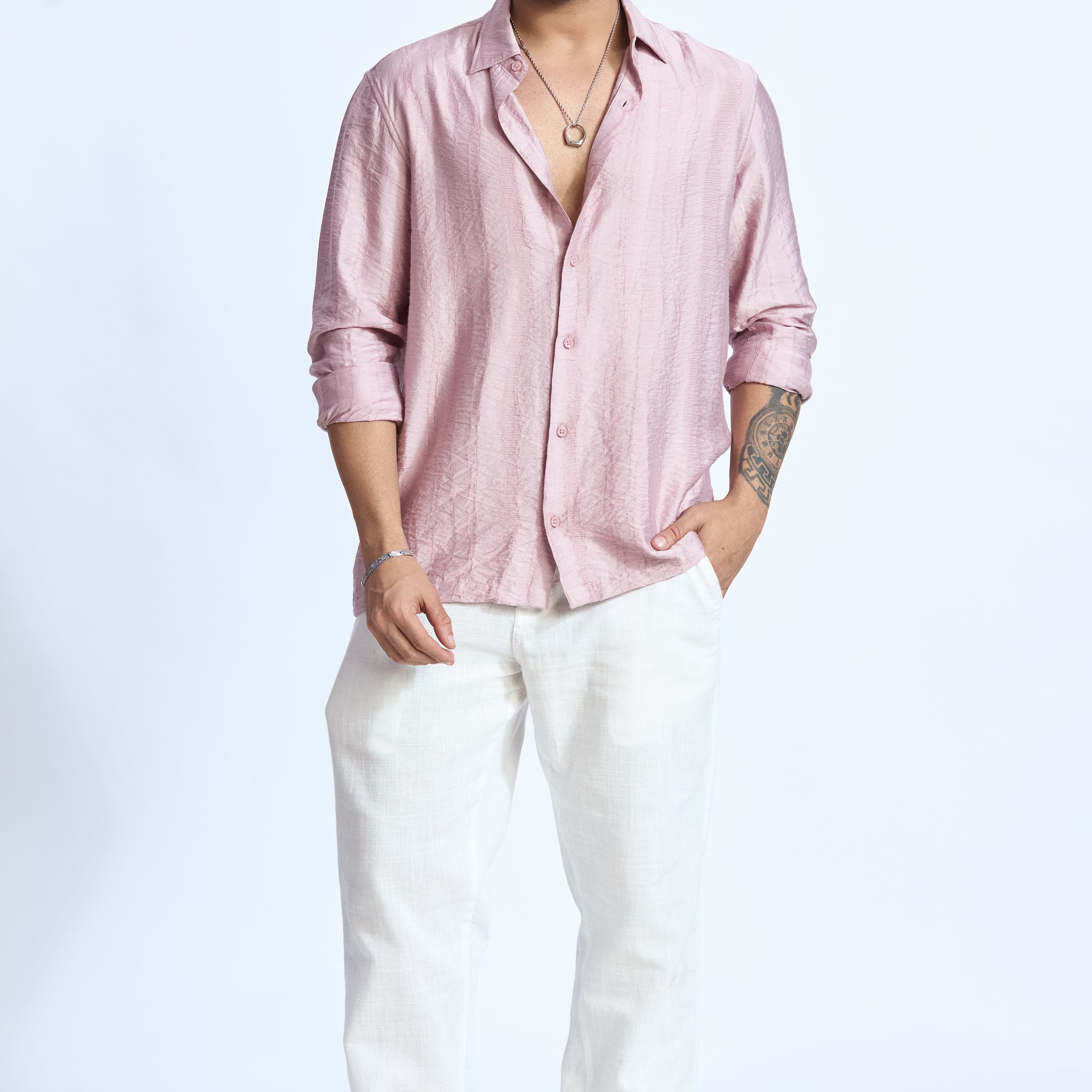 SOFT PINK JACQUARD FLOWING SHIRT