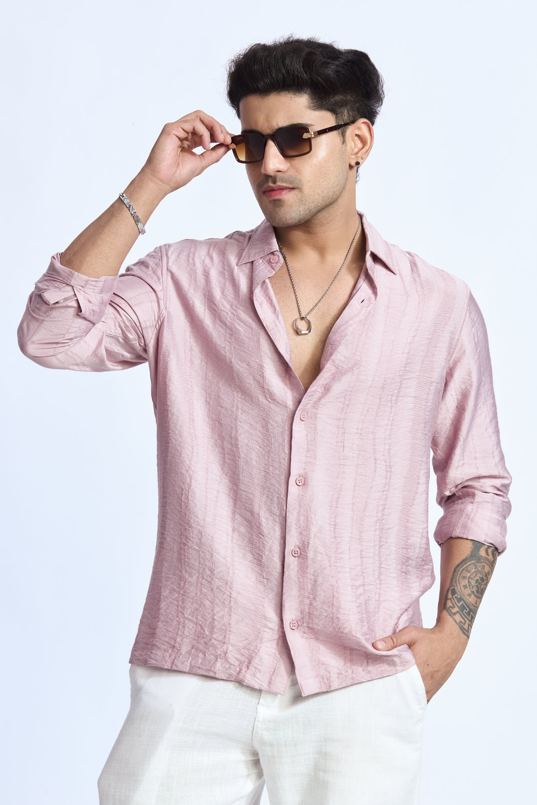 SOFT PINK JACQUARD FLOWING SHIRT