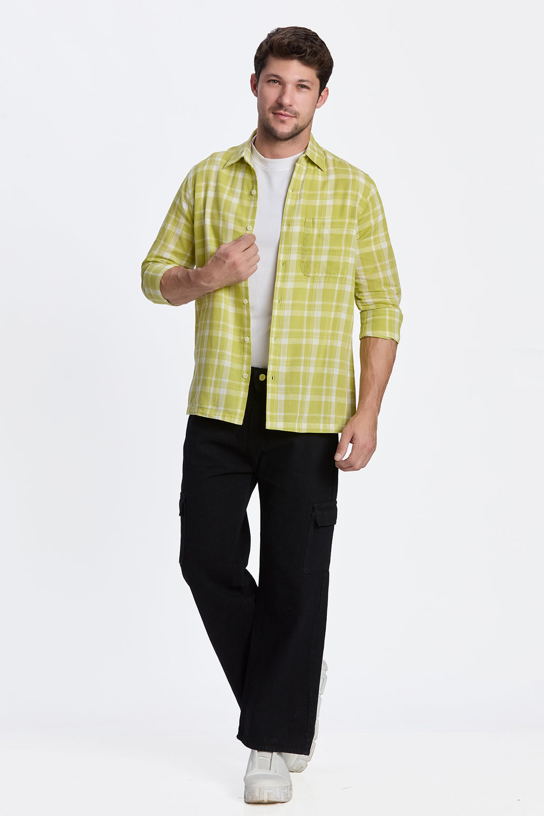 LIME GREEN  CROPPED FIT CHECK SHIRT