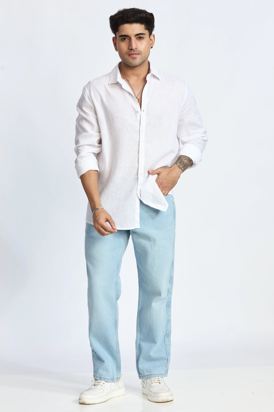 WHITE LINEN BLEND SHIRT