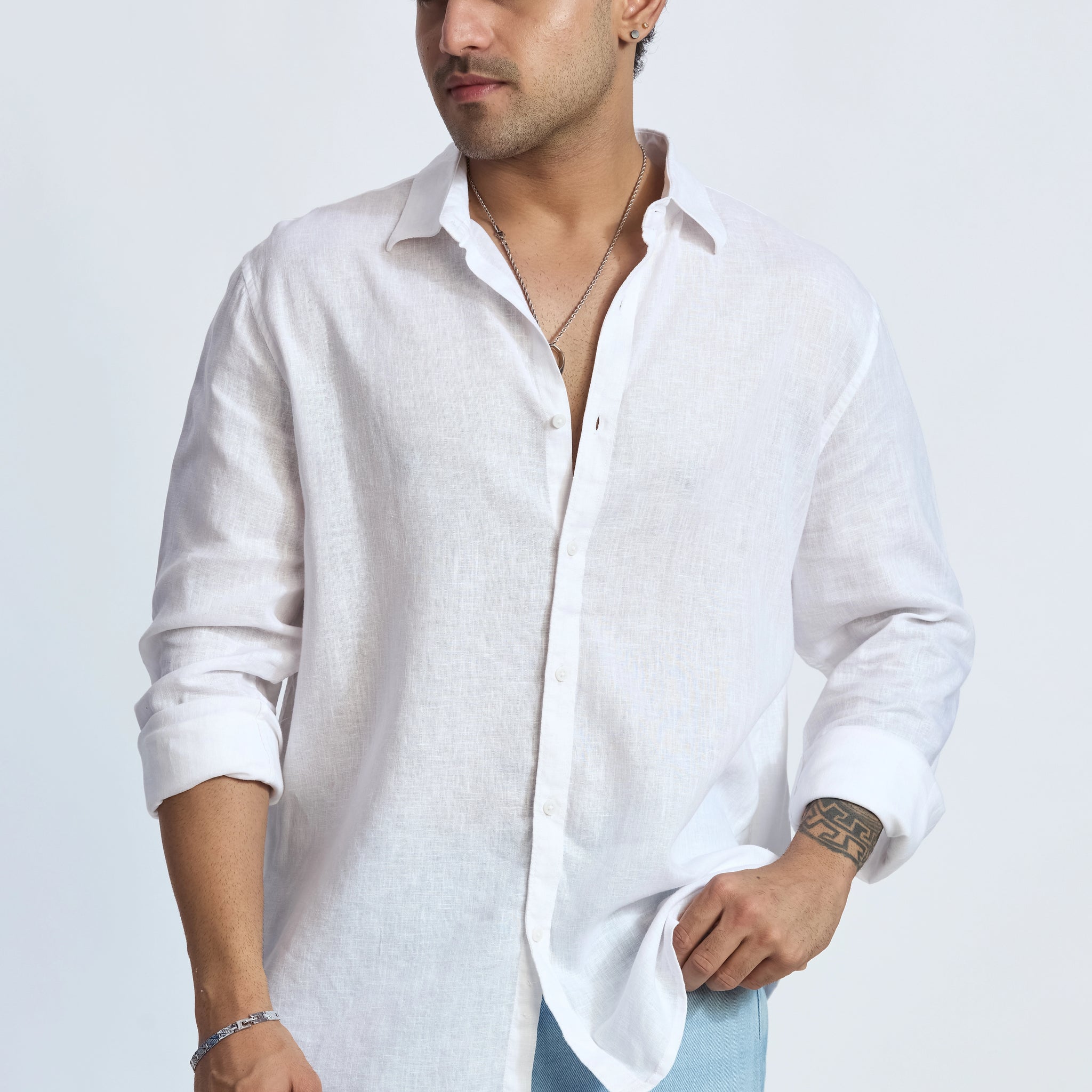 WHITE LINEN BLEND SHIRT