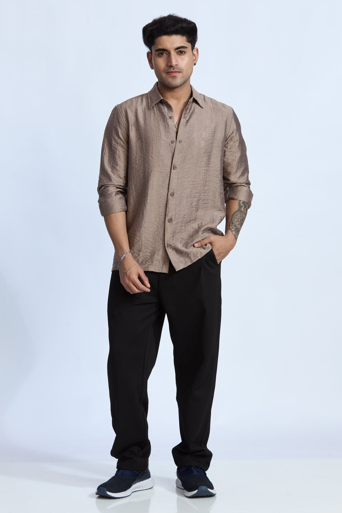 LIGHT MOCHA JACQUARD FLOWING SHIRT