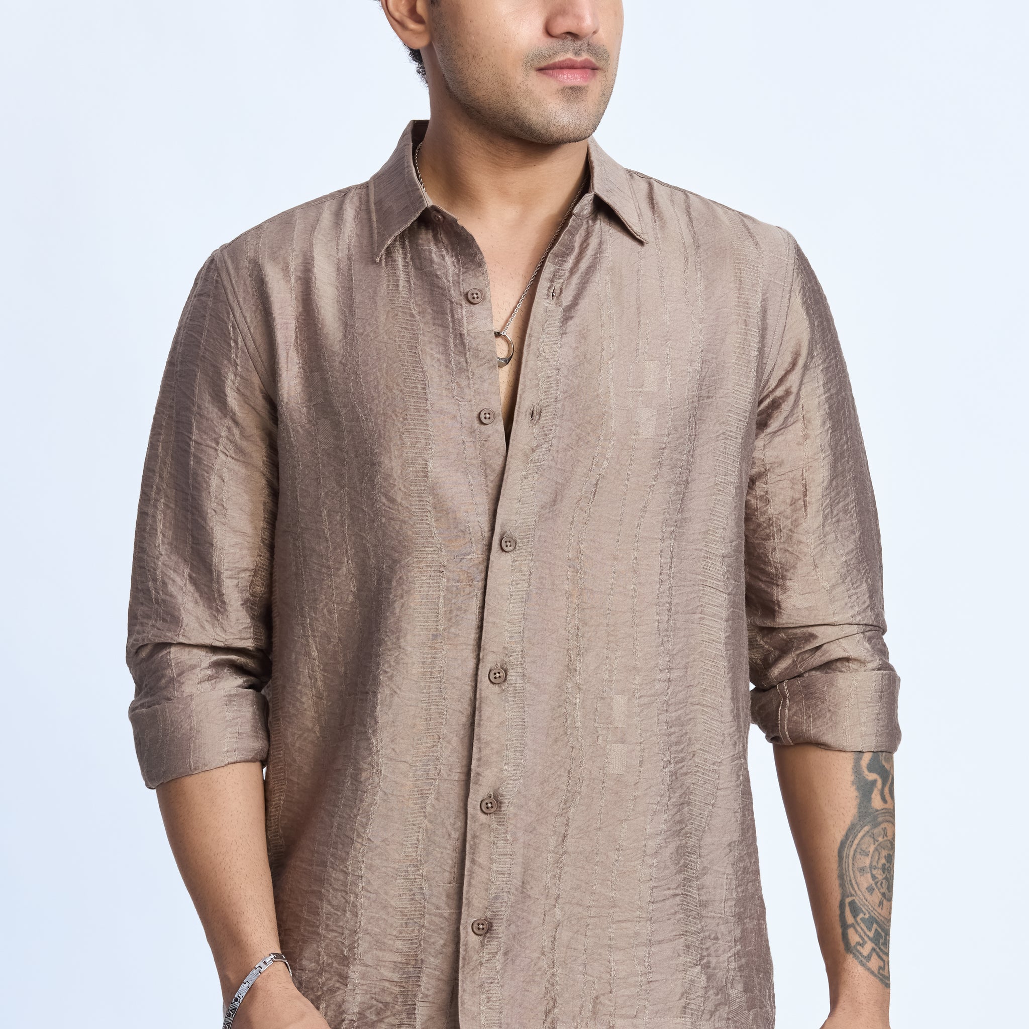 LIGHT MOCHA JACQUARD FLOWING SHIRT