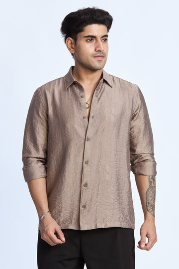 LIGHT MOCHA JACQUARD FLOWING SHIRT