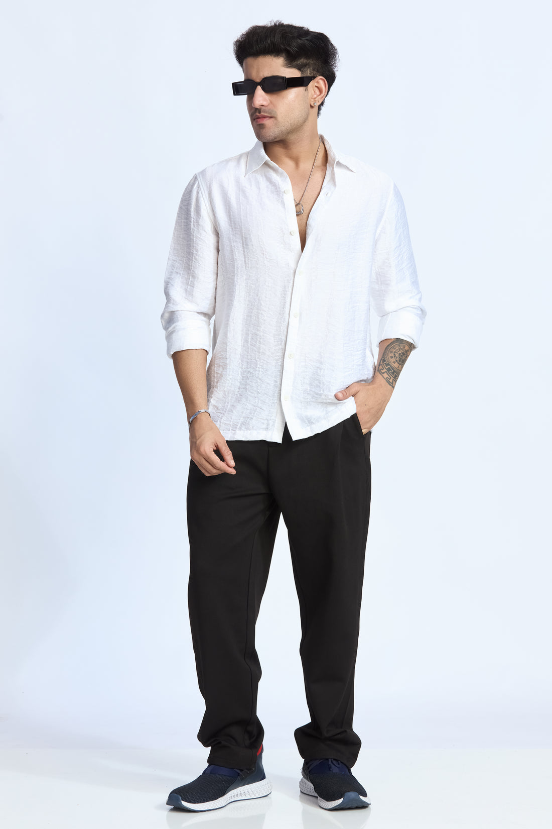 WHITE JACQUARD FLOWING SHIRT