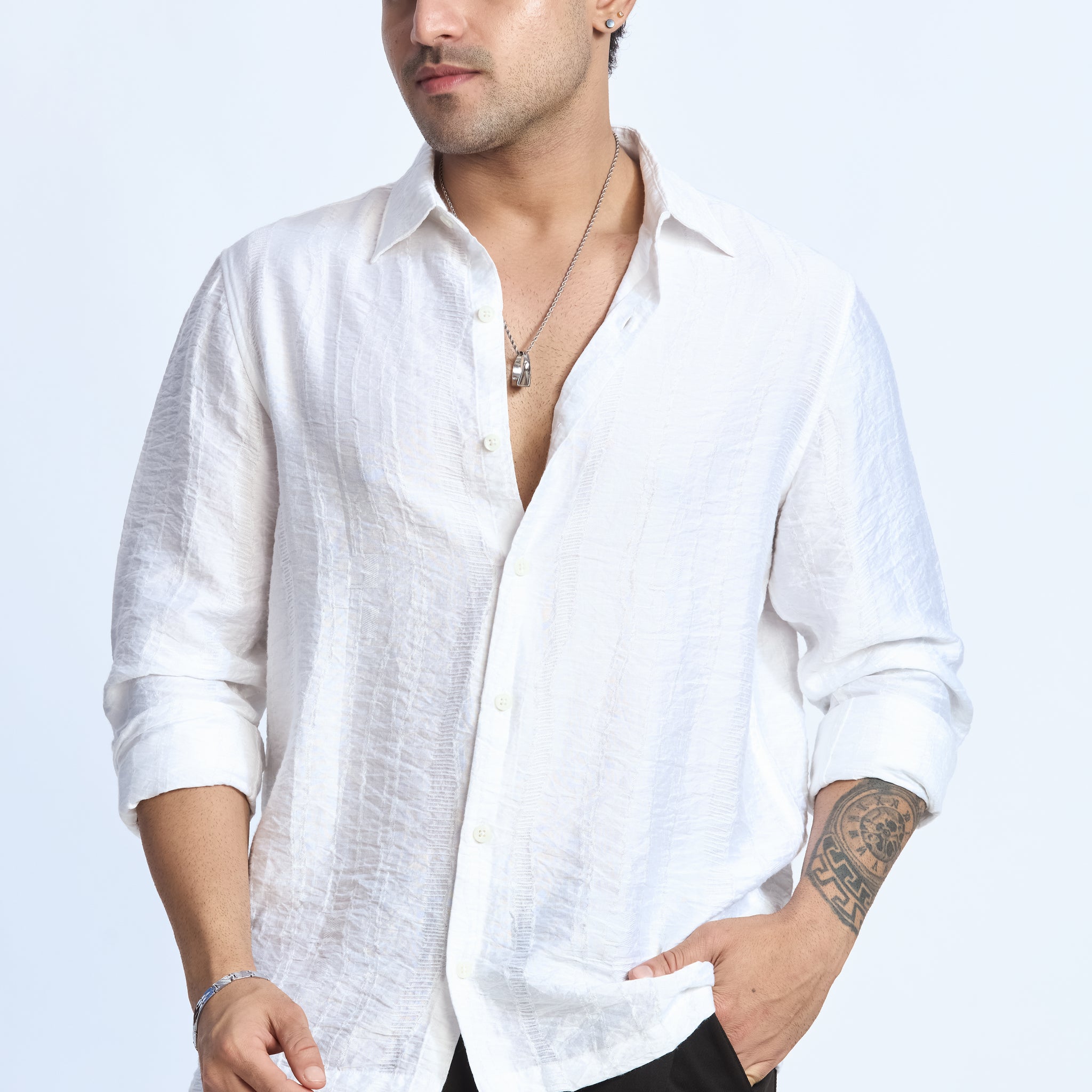 WHITE JACQUARD FLOWING SHIRT