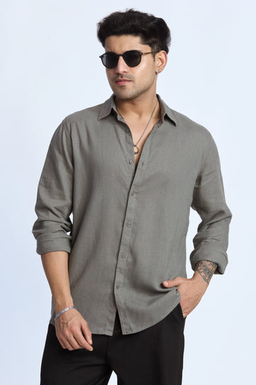 OLIVE LINEN BLEND SHIRT