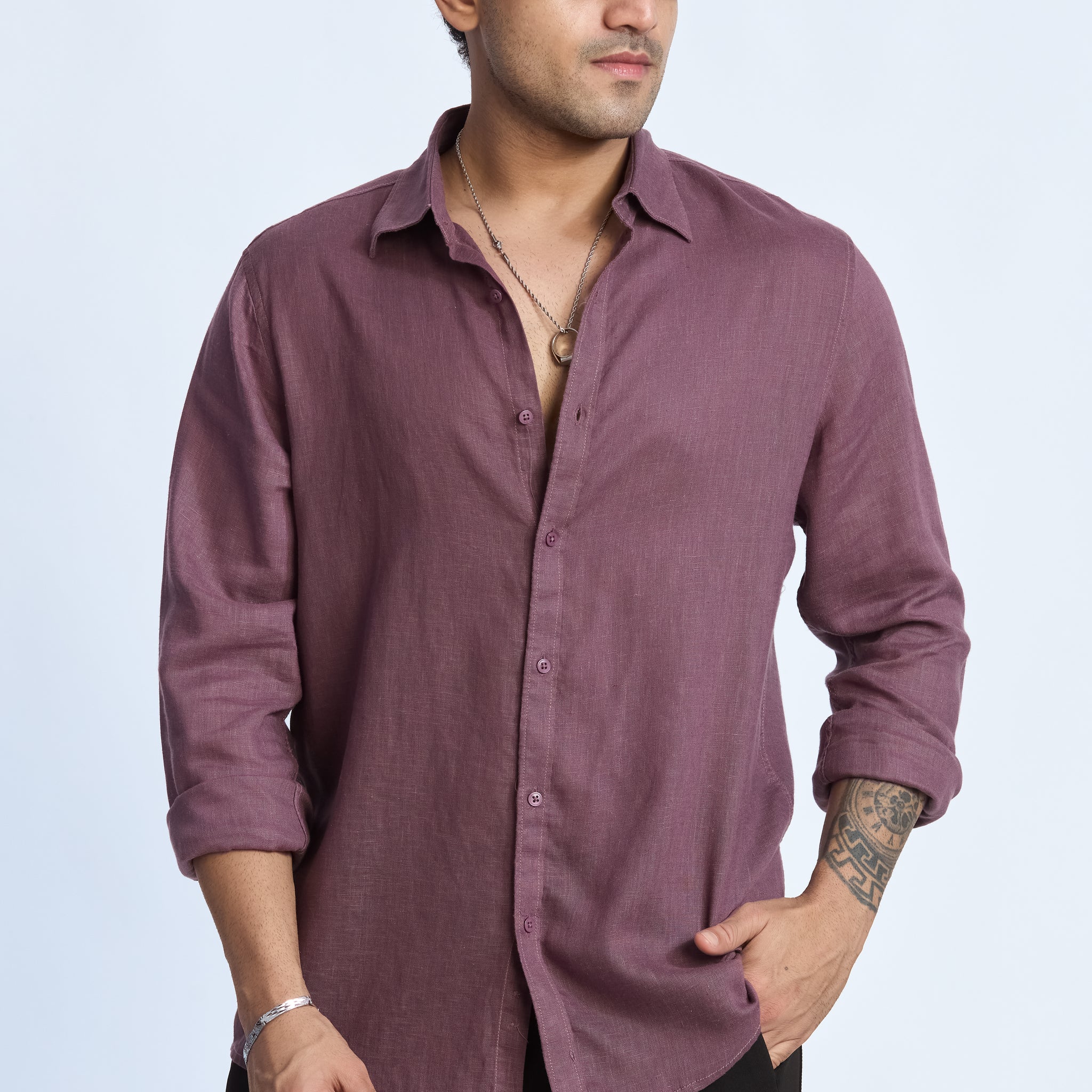 DARK MAUVE LINEN BLEND SHIRT