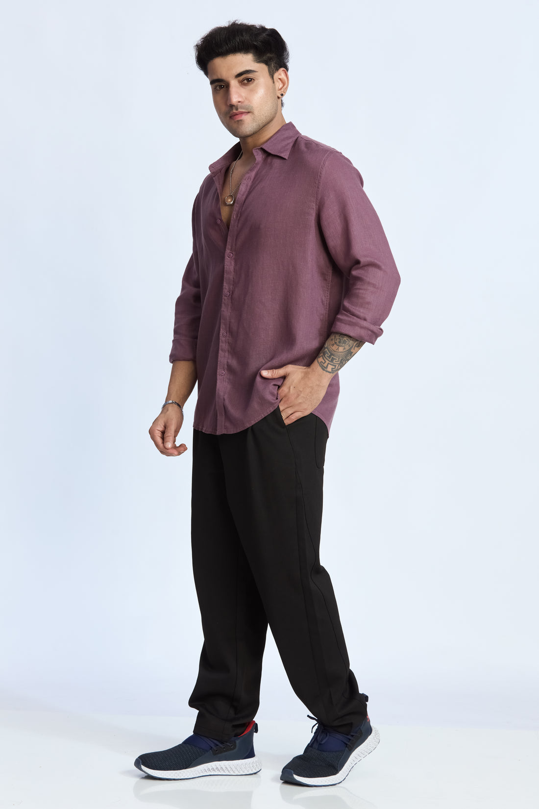 DARK MAUVE LINEN BLEND SHIRT
