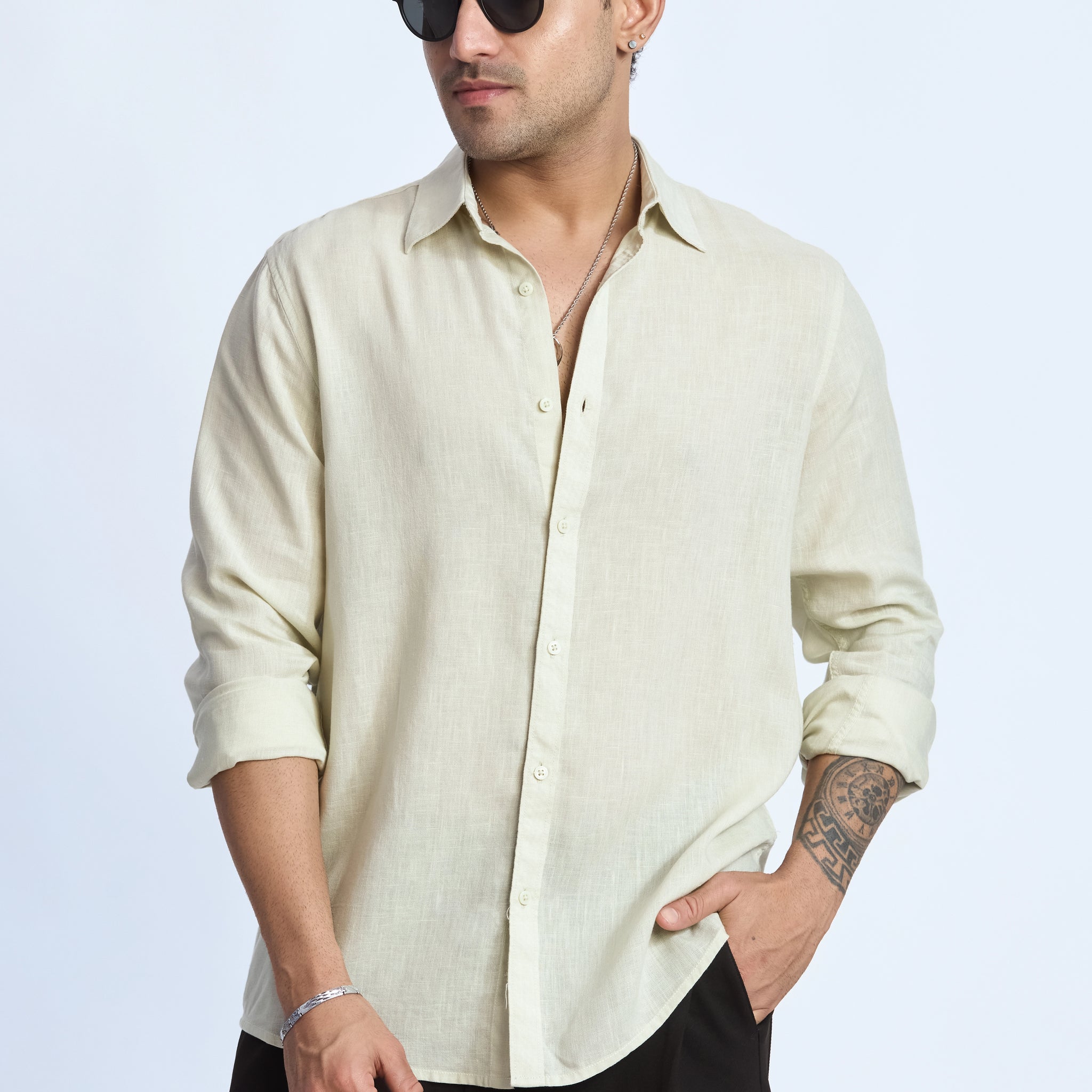 TEA GREEN LINEN BLEND SHIRT