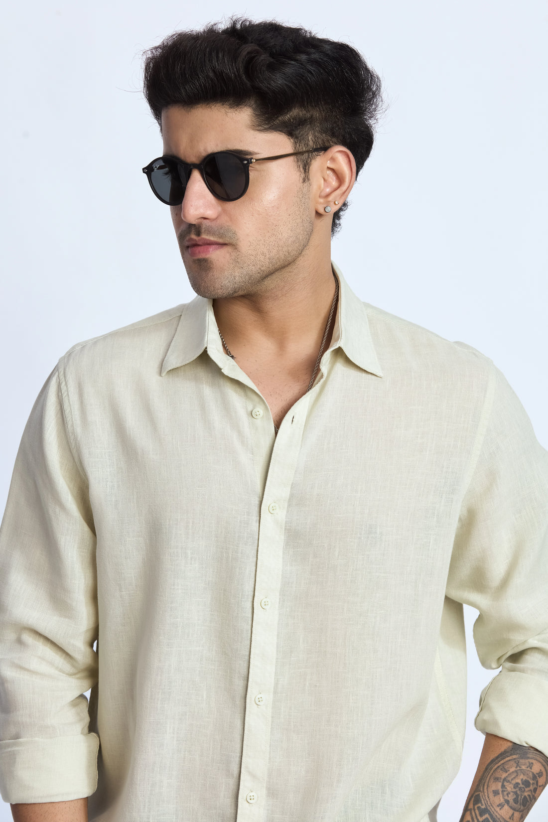 TEA GREEN LINEN BLEND SHIRT