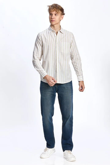 BEIGE  STRIPES REGULAR FIT SHIRT
