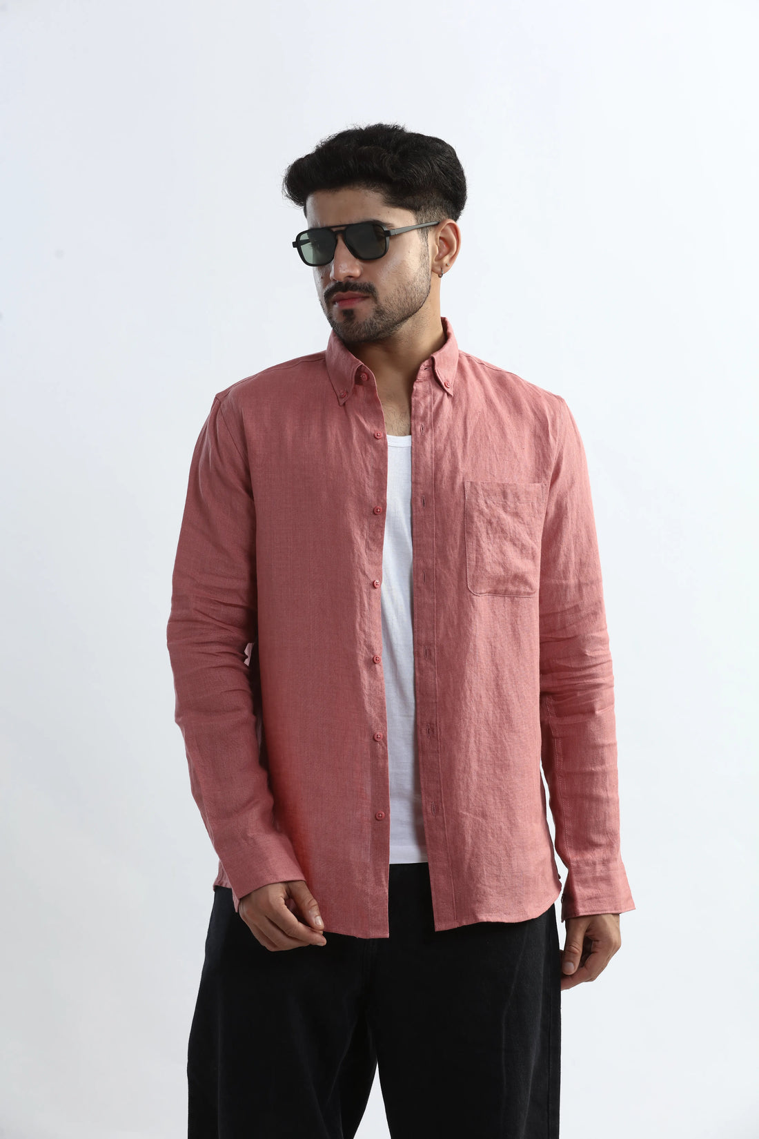 100% PURE LINEN SOFT PEACH BUTTON DOWN CASUAL SHIRT