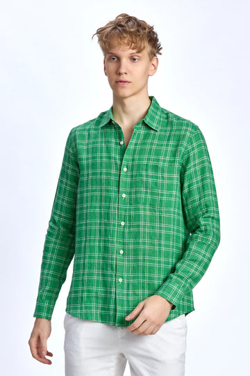 100% PURE LINEN GREEN CHECK