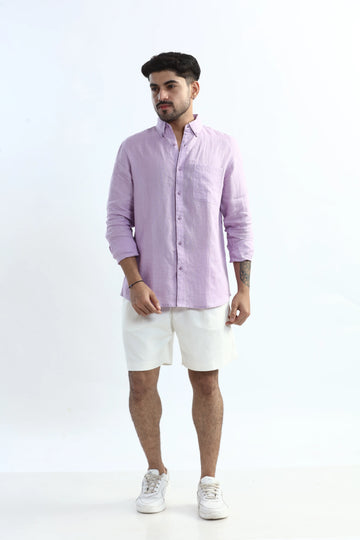 100% PURE LINEN LAVENDER BUTTON DOWN CASUAL SHIRT