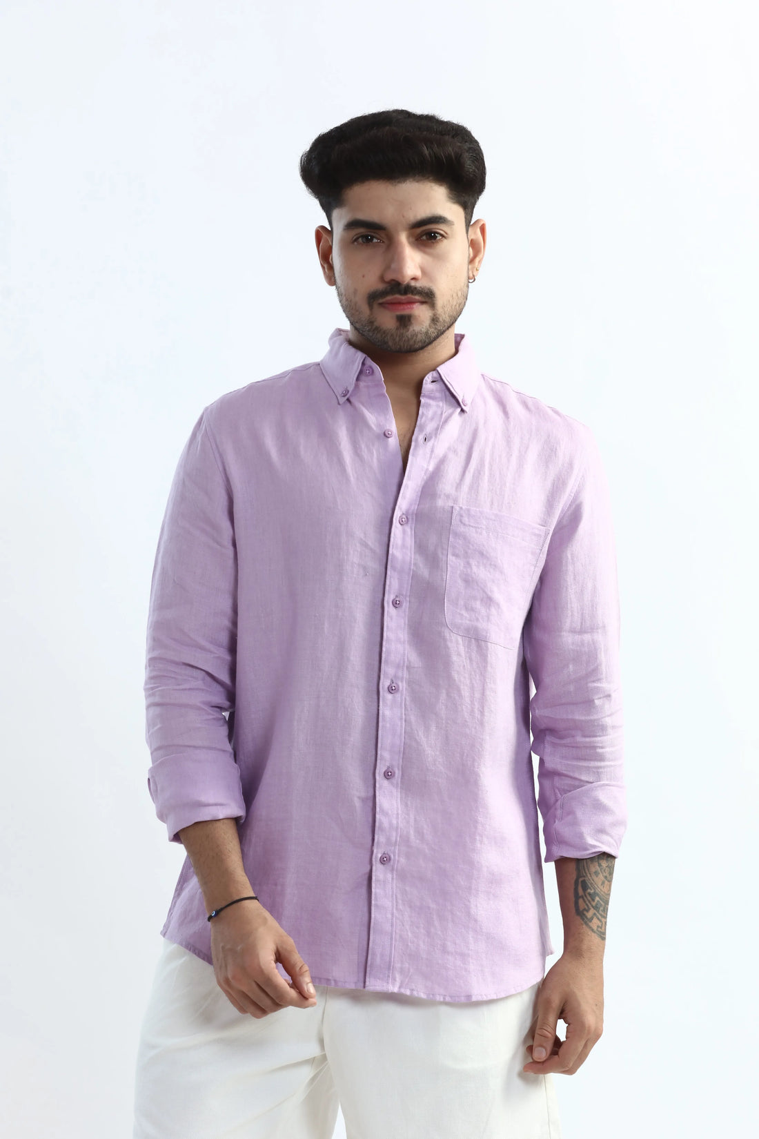 100% PURE LINEN LAVENDER BUTTON DOWN CASUAL SHIRT
